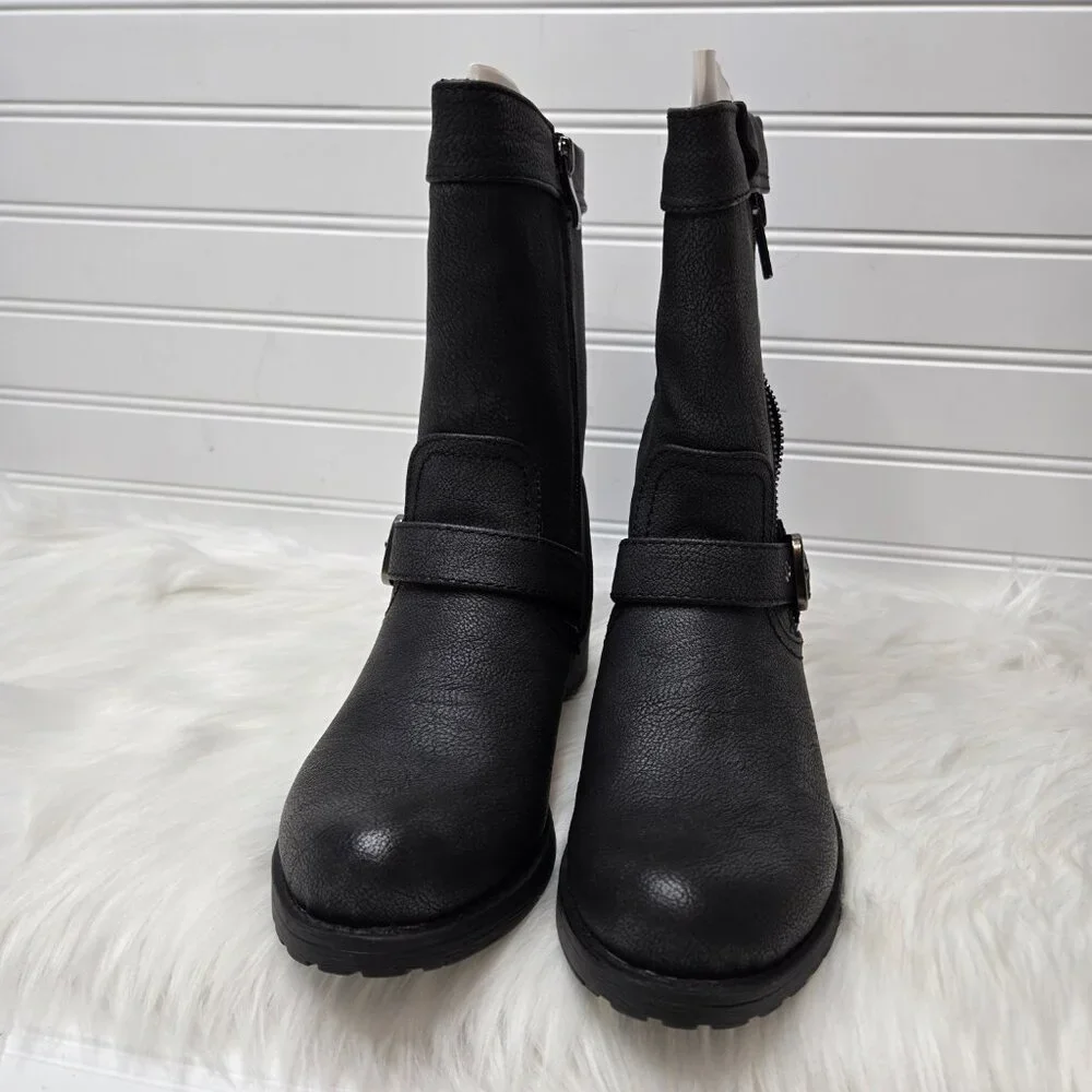 Luichiny Black Vegan Leather Moto Boots Women's "Mara Beth" Size 6 New In Box - Picture 6 of 10